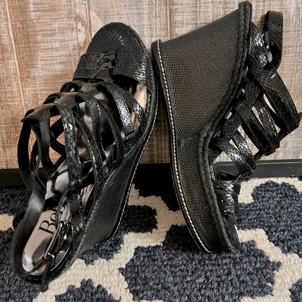 Reba Black Wedge Sandal 4.5” Heel